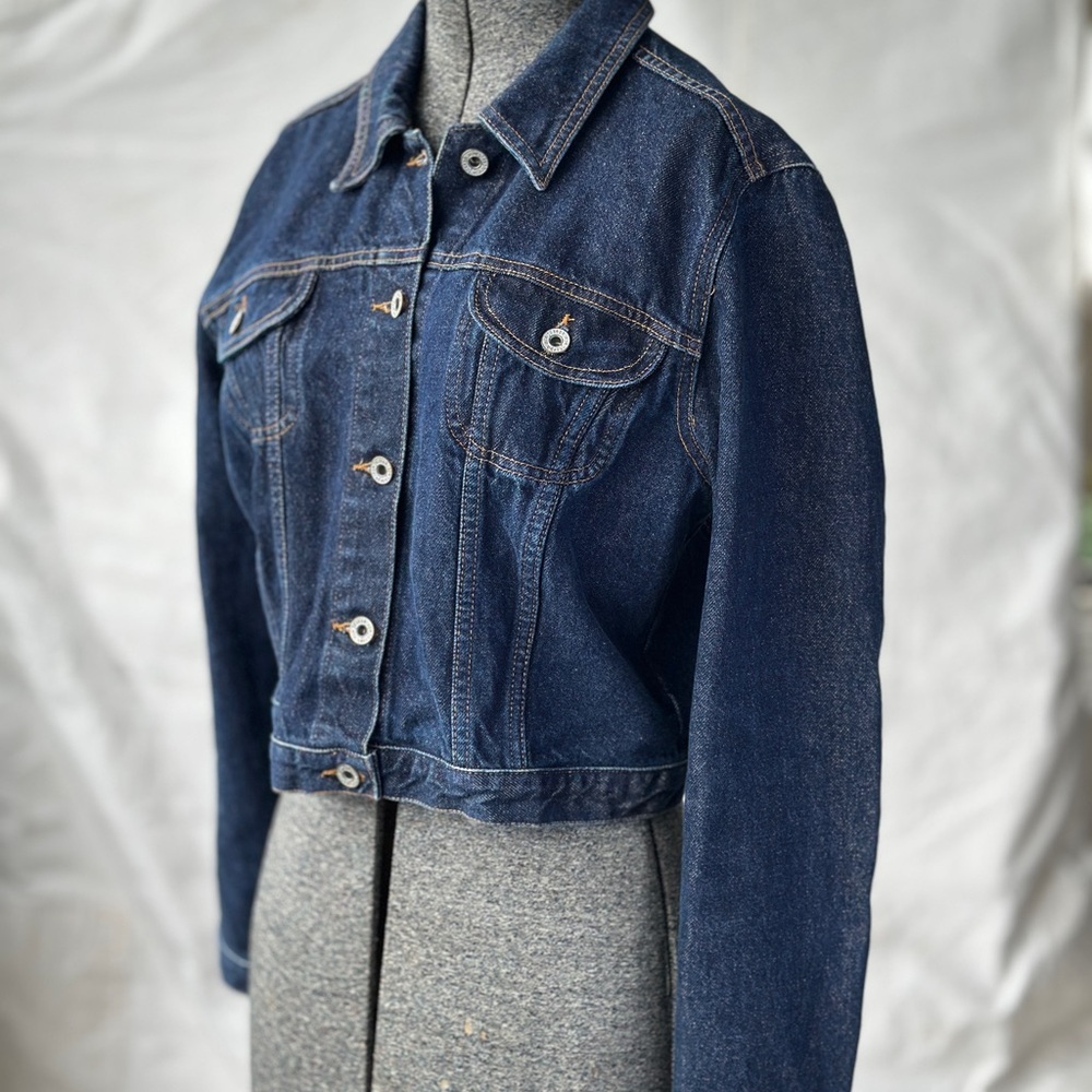 Joseph Dark Blue Cropped Cotton Denim Jean Jacket